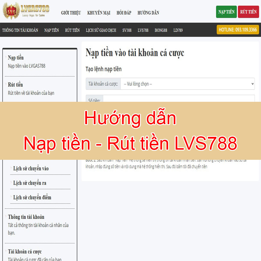 Cách nạp tiền vào LVS788 – Rút tiền